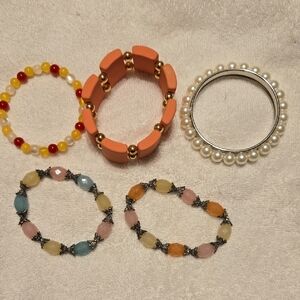 Colorful Beaded and Pearl Bracelet Set